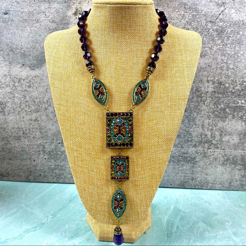 Heidi Daus Art Deco purple & teal drop necklace